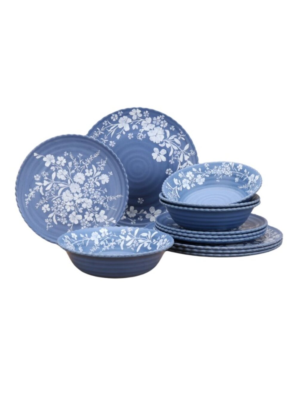 The Woman Pioneer Blue Bold Floral Daisy 12-Piece Bamboo Melamine Dinnerware - Picture 10 of 10